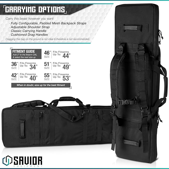 Savior Equipment Urban Warfare Tactical Double Long Gun Bag Case Backpack w/Pistol Handgun