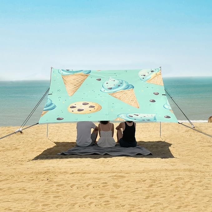 ALAZA Ice Cream Cookies Pattern Beach Tent Sun Shelter Portable Canopy Sunshade for Outdoor Camping Picnics Backyard Fun 10x9 ft