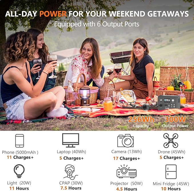ALLWEI 300W/256Wh LiFePO4 Solar Generator with 100W Solar Panel Included Portable Power Station with AC Outlet USB Port Solar Powered Battery Generator for Outdoor Camping Home Backup Power Outage