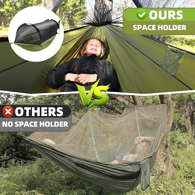 Lulladle Camping Hammock - (Double/Single) Hammock Portable with Tree Straps and with Mosquito NetNylon Hanging Hammock Easy Setup and Pack for Outdoor Hiking and Backyard