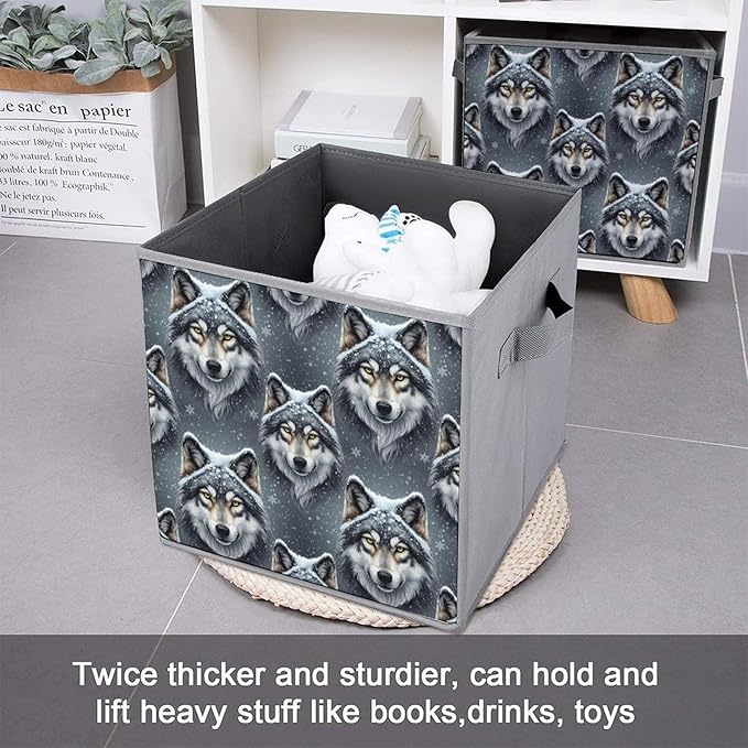Collapsible Storage Cube with Handles Lone Wolf Space-Saving Foldable Organizer Bin for Bookshelf Cabinet Perfect for Small Apartments &amp Dorms