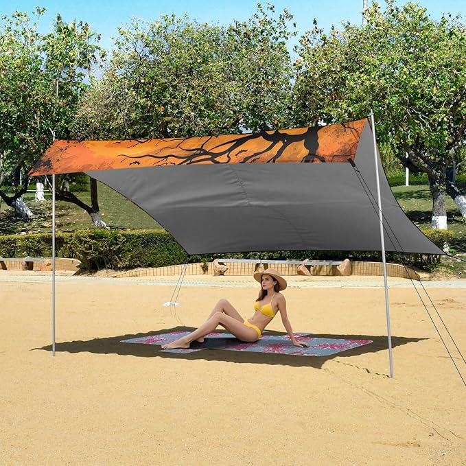 ALAZA Halloween Witch Beach Tent Sun Shelter UPF50+ Protection Beach Shade Canopy w/ 4 Sandbags for Outdoor Camping Fishing Backyard Fun Picnic 10x9 ft