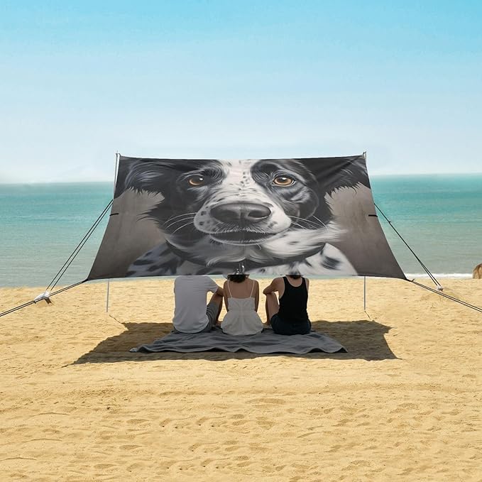 ALAZA White Black Dog Beach Tent Sun Shelter Portable Canopy Sunshade for Outdoor Camping Picnics Backyard Fun 10x9 ft