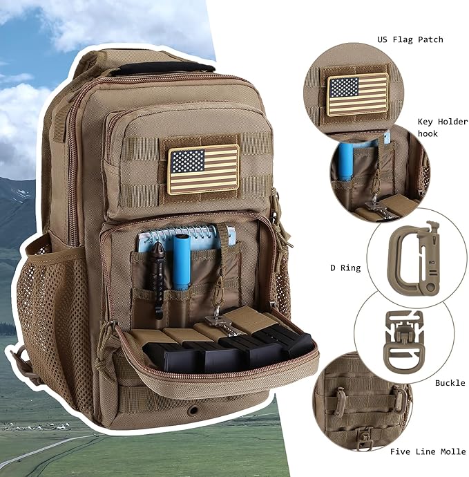 Rover Sling Pack Tactical Shoulder Sling Bag Backpack with Bottle Holder Crossbody Chest Bag Coyote