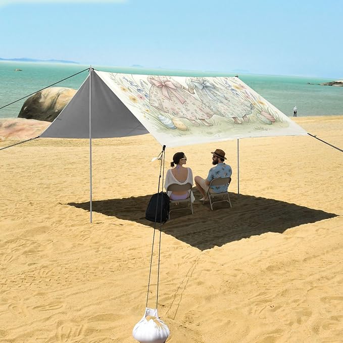 xigua Easter Bunny Beach Tent Sun Shelter with Carrying Bag - Silver Coated Oxford Fabric Beach Canopy for Beach Camping Fishing - Includes Windproof Ropes Sandbags &amp Stakes