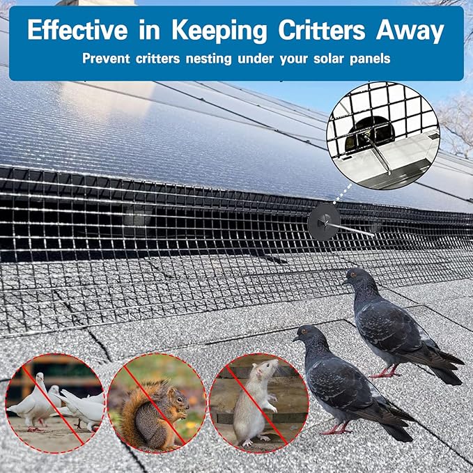 Solar Panel Bird Guard8in x100ft Critter Guard for Solar Panels with 80pcs Fastener ClipsPVC Coated Critter Guard with Gloves and Pliers1/2in Pigeon Solar Panel Mesh for Bird Proofing
