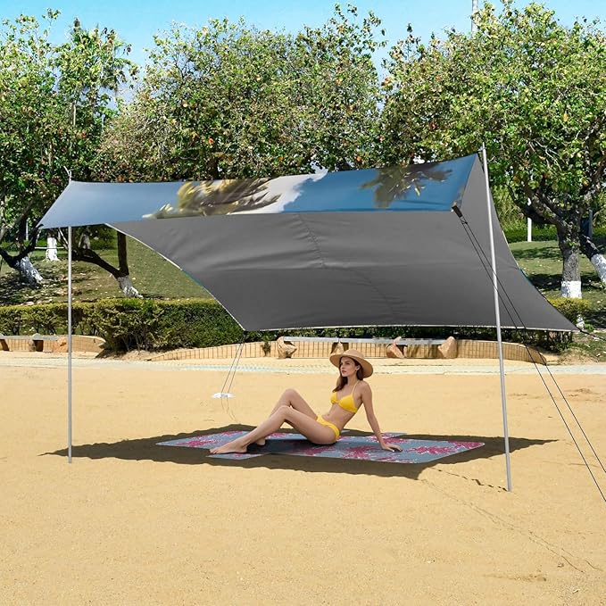 ALAZA Palm Sea Turtle Beach Beach Tent Sun Shelter UPF50+ Protection Beach Shade Canopy w/ 4 Sandbags for Outdoor Camping Fishing Backyard Fun Picnic 10x9 ft
