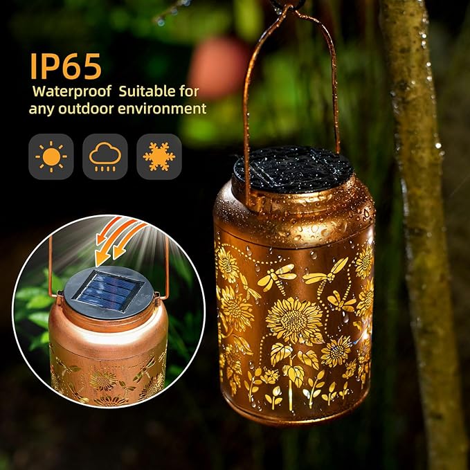 Mothers Day Gifts for Mom Sunflower Solar Lanterns Outdoor Waterproof Hanging Solar LightsGifts for Women Grandma Summer Garden DecorLantern Metal Decorative YardPatioLawnPorchDeckBalcony