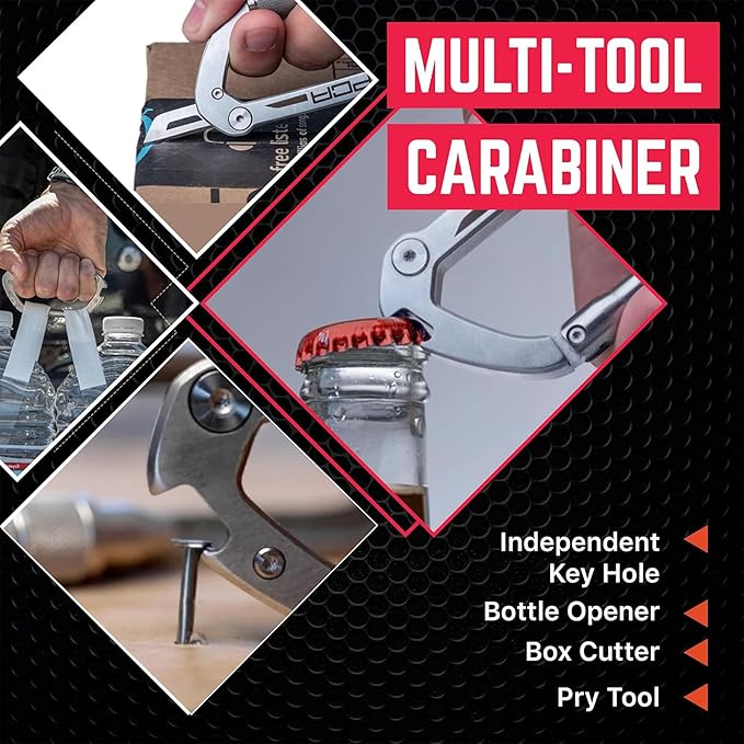 GPCA Carabiner Multitool - Carabiner Heavy Duty Key Clip for Keys Bottle Opener Screwdriver Box Cutter Ruler Keychain Clip Keychain Organizer EDC Gear for Camping &amp Hiking - Gifts for Men