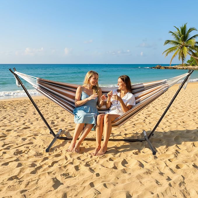 ONCLOUD 9 FT Hammock Stand Only Heavy Duty Adjustable Indoor Outdoor Space Saving Steel Stand with Carrying Case Universal Hammock Stand with 450 Pounds Capacity for Garden (Antique Bronze Finish)