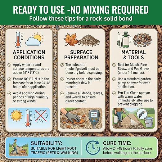 YKF Mulch Glue for Landscaping - 1 Gallon Permeable Gravel Binder &amp Rock Adhesive - Strong Hold for Pea Gravel Wood Chips Rubber Mulch &amp Sand - Pet Safe Fast Drying Stabilizer