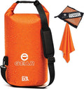 Enthusiast Gear Dry Bag 15L – Waterproof Floating Roll Top Dry Sack for Kayaking Boating Camping &amp Beach – Includes Quick Dry Microfiber Towel (Orange)