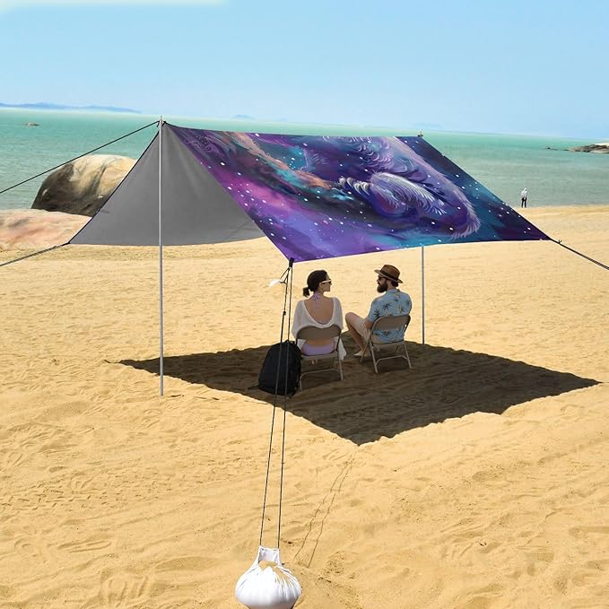 ALAZA Cute Sloth Cartoon Nebula Beach Tent Sun Shelter Portable Canopy Sunshade for Outdoor Camping Picnics Backyard Fun 10x9 ft