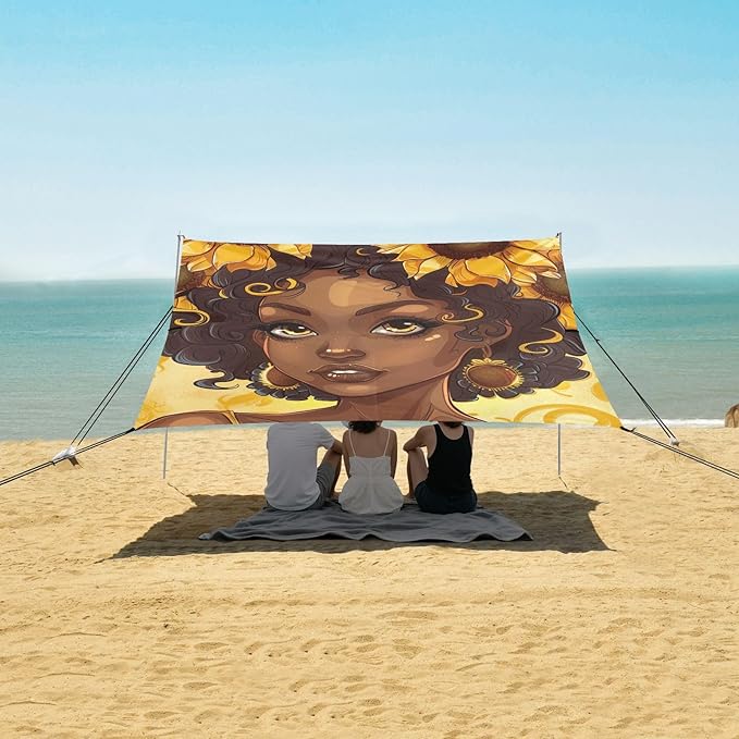 ALAZA African Woman with Sunflower Beach Tent Sun Shelter Portable Canopy Sunshade for Outdoor Camping Picnics Backyard Fun 10x9 ft
