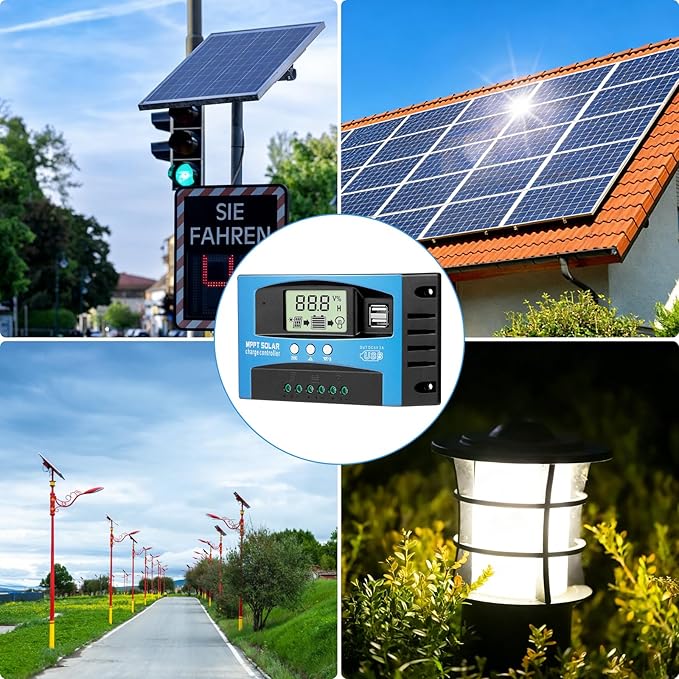 Solar Charge Controller MPPT 12/24V Auto-Switch Universal Controller for Lead-Acid &amp Lithium Batteries (60A)