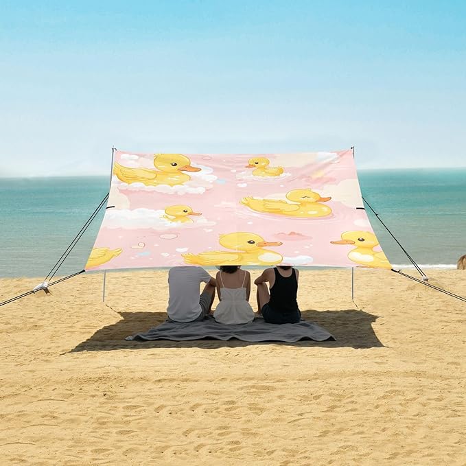 ALAZA Little Duck Swimming Beach Tent Sun Shelter UPF50+ Protection Beach Shade Canopy w/ 4 Sandbags for Outdoor Camping Fishing Backyard Fun Picnic 10x9 ft