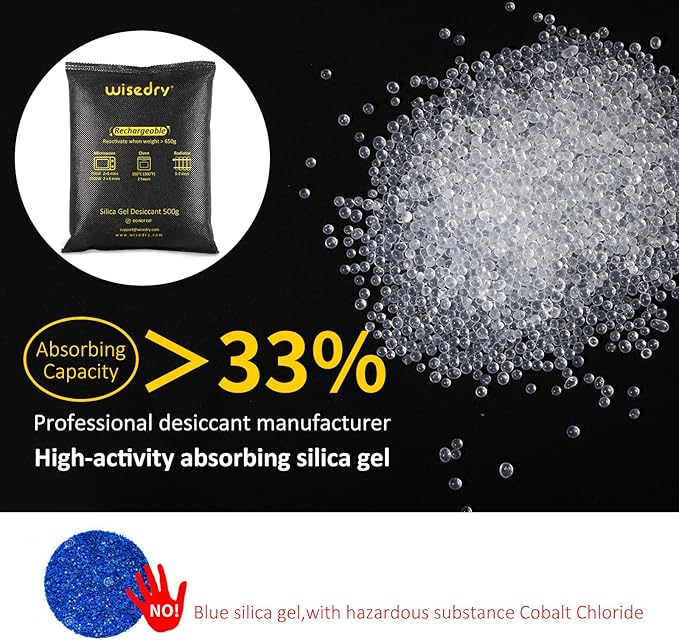 wisedry 2 x 500 Gram [2.2 lbs] Rechargeable Silica Gel Car Dehumidifier Microwave Fast Reactivated Desiccant Packets Large for Gun Safe Closet Basement Garage Storage Moisture Absorber Bag Reusable