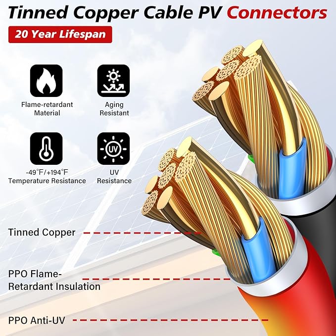 4 Pairs Solar Connectors Y Branch 1 to 2 Parallel PV 30A Adapters Cable Wire Plug Tool Kit14-10 AWG Cable for Solar Panel