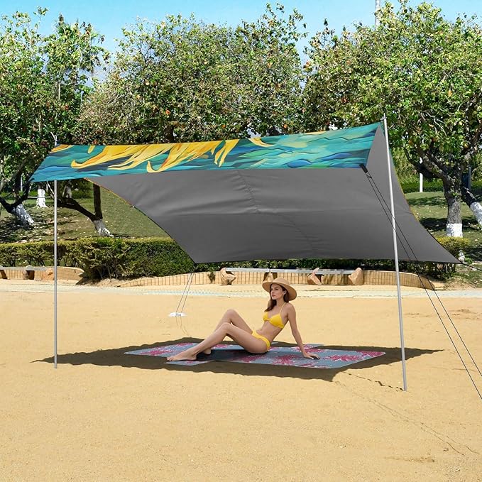 ALAZA Butterfly on Sunflower Beach Tent Sun Shelter Portable Canopy Sunshade for Outdoor Camping Picnics Backyard Fun 10x9 ft