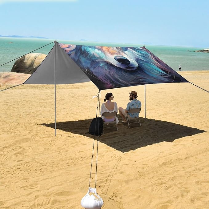 ALAZA Wolf Galaxy Watercolor Beach Tent Sun Shelter Portable Canopy Sunshade for Outdoor Camping Picnics Backyard Fun 10x9 ft