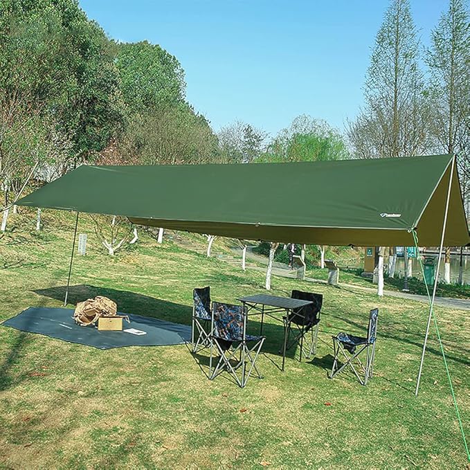 3x6m Sunshade Waterproof Tarp Tent Shade Pole Folding Camping Canopy Ultralight Beach Sun Shelter Camping Hiking Survival Shelter