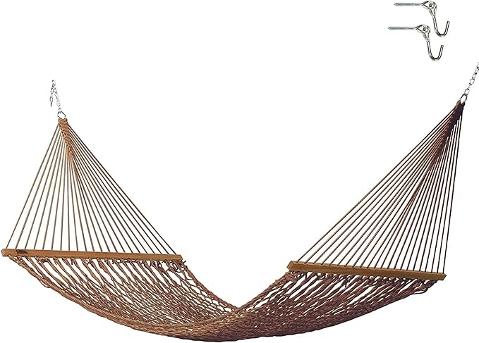 Hatteras Hammocks Large Antique Brown DuraCord Rope Hammock – 13 ft. x 55 in. 2-Person 450 lb Capacity Cumaru Spreader Bar Zinc-Plated Hardware – Handcrafted in The USA