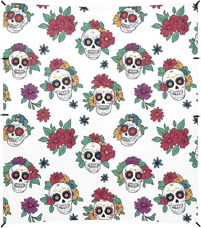 ALAZA Skull Flower Pattern Beach Tent Sun Shelter Portable Canopy Sunshade for Outdoor Camping Picnics Backyard Fun 10x9 ft