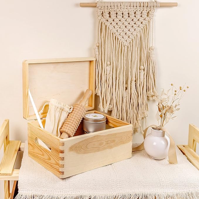 Creative Deco Large Wooden Storage Box with Hinged Lid | 11.8 x 7.87 x 5.51 in (+-0.5) | Keepsake Unfinished Plain Unpainted Gift Box with Handles for Tool Toy Kitchen | ROUGH &amp UNSANDED Wood Trun
