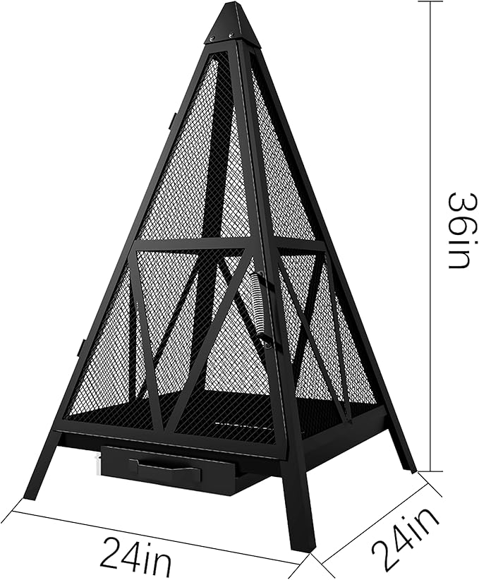 Kingson Pyramid Fire Pit Heavy-Duty Steel Smokeless Wood Burning Fire Bowl for Outdoor Patio Garden Backyard Bohemian &amp Meditation Decor