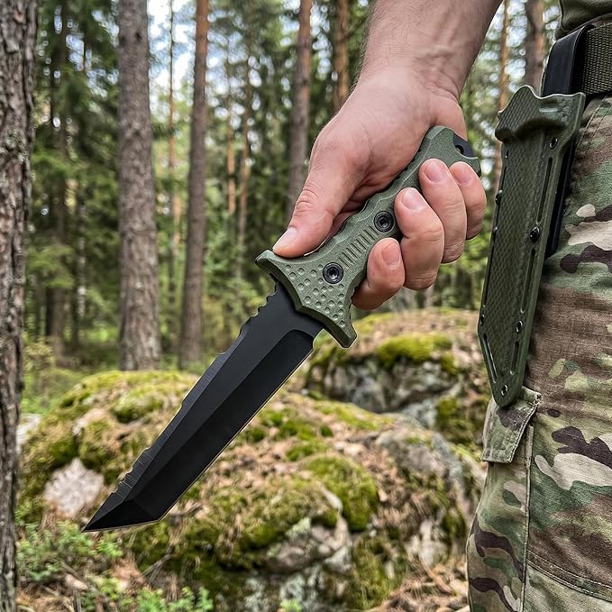 10.5 Fixed Blade Survival Knife with Protective ABS Sheath - High Hardness Stainless Steel Outdoor Knife - Ergonomic Non-Slip ABS Handle - Professional Utility Tool for Camping Hiking and Fishing