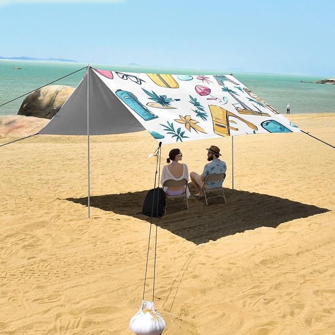 ALAZA Travel Element Leaves Beach Tent Sun Shelter UPF50+ Protection Beach Shade Canopy w/ 4 Sandbags for Outdoor Camping Fishing Backyard Fun Picnic 10x9 ft