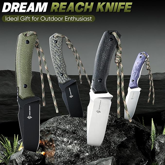 Dream Reach Fixed Blade Knife - D2 Steel Tactical Knife with Ergonomic Full Tang Handle and Kydex Sheath for Outdoor Camping Survival Gift for Men Women