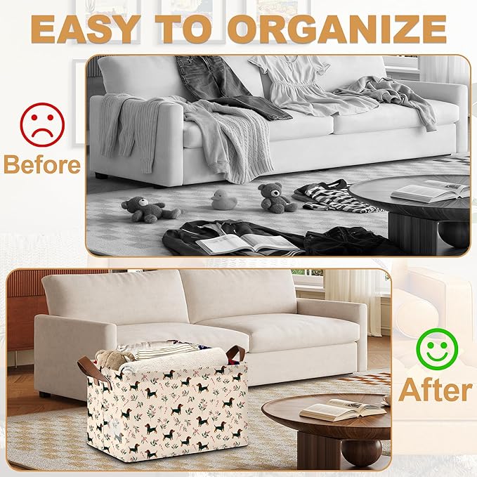 Christmas Dachshund Storage Bin with Handles Basket Storage Organizer for Shelves Closet Nursery Book Laundry Hamper &amp Home Decor