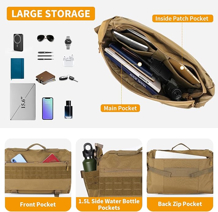 HUNTVP Messenger Bag Tactical Messenger Bag Men Canvas Shoulder Crossbody Military Laptop Bag for Work Outdoor Camping Hiking