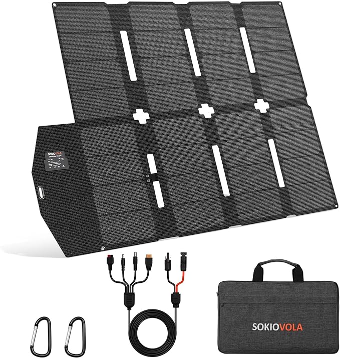 SOKIOVOLA 100W Portable Solar Panel MC-4 Foldable Solar Panel Charger Kits 18V IP68 Waterproof Lightweight and Compact for Small Power Station RV Travel Outdoor Activities