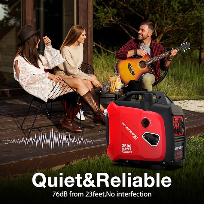 PowerSmart 2500 Watt Portable Inverter Generator 79.8cc Gas Powered Engine with 5.5H Long Runtime Ultra Quiet Small Generator for Camping RV Home Power Outage and Outdoor Emergency