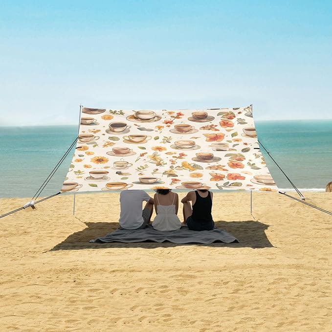 Coffee Vintage Beach Cabana UPF50+ Water-Resistant Portable Sun Shelter with Carrying Bag for Camping Picnics Backyard