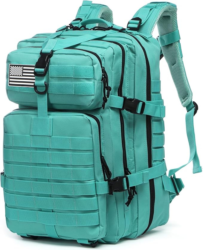 50L Sturdy Nylon Waterproof Fishing Hunting Backpack Outdoor Military Rucksacks Tactical Sports Camping Hiking (Cyan)