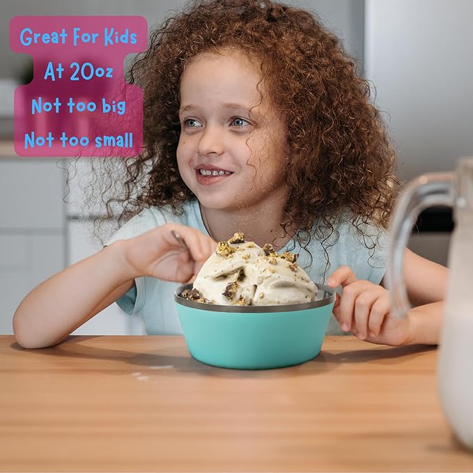 Stainless Steel Insulated Bowls for Kids and Adults - Set of 4-20 Oz Double Wall Metal Bowls for Ice Cream Soup Cereal Snack Rice Dish Camping (Assorted 2 (Navy Green Teal Blue Coral))
