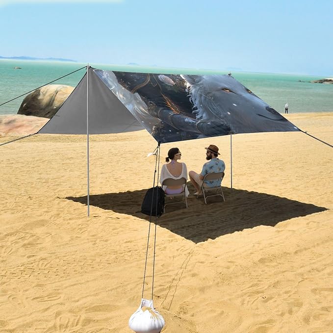 Game Anime Winter Playroom Wolf Beach Cabana Tent UPF50+ Water-Resistant Portable Sun Shelter with Sand Shovel for Family Trips Picnics &amp Camping