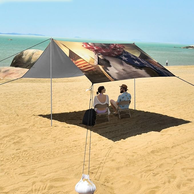 ALAZA 4th of July Dog Beach Tent Sun Shelter Portable Canopy Sunshade for Outdoor Camping Picnics Backyard Fun 10x9 ft
