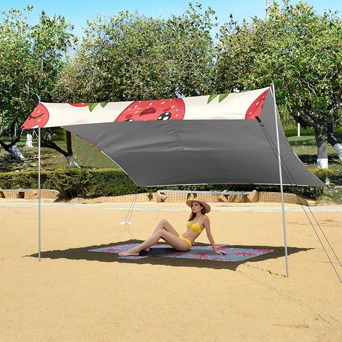 ALAZA Cute Strawberry Fruit Abstract Beach Tent Sun Shelter Portable Canopy Sunshade for Outdoor Camping Picnics Backyard Fun 10x9 ft
