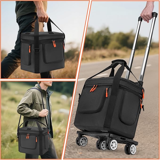 Carrying Bag with Wheels Compatible with Jackery Explorer 1000 V2 Soft Portable Power Station Storage Case Powerstation Roller Bag with Wheels and Side Zipper Multi-Pocket Shoulder Strap