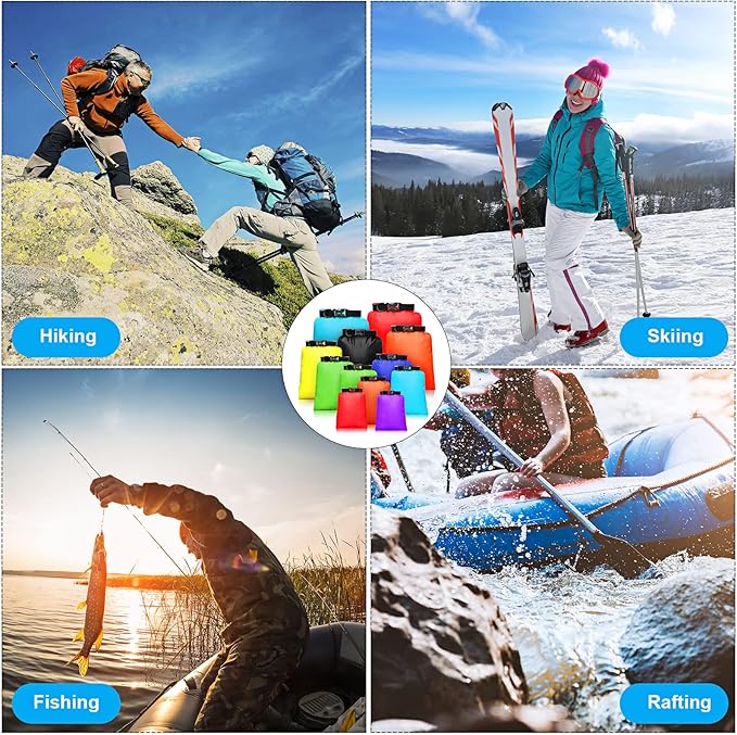 Shappy 6/12 Pcs Waterproof Dry Bags Lightweight Outdoor Waterproof Dry Stuff Sacks 15/8/5/4/3/2 L and Long Adjustable Shoulder Strap for Kayaking Rafting Boating Hiking Camping
