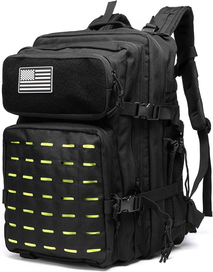 50L Tactical Military Backpack Waterproof Sturdy Bag for Hiking Camping Fishing Gym Backpack with Bottle Holder (Bright yellow Black)
