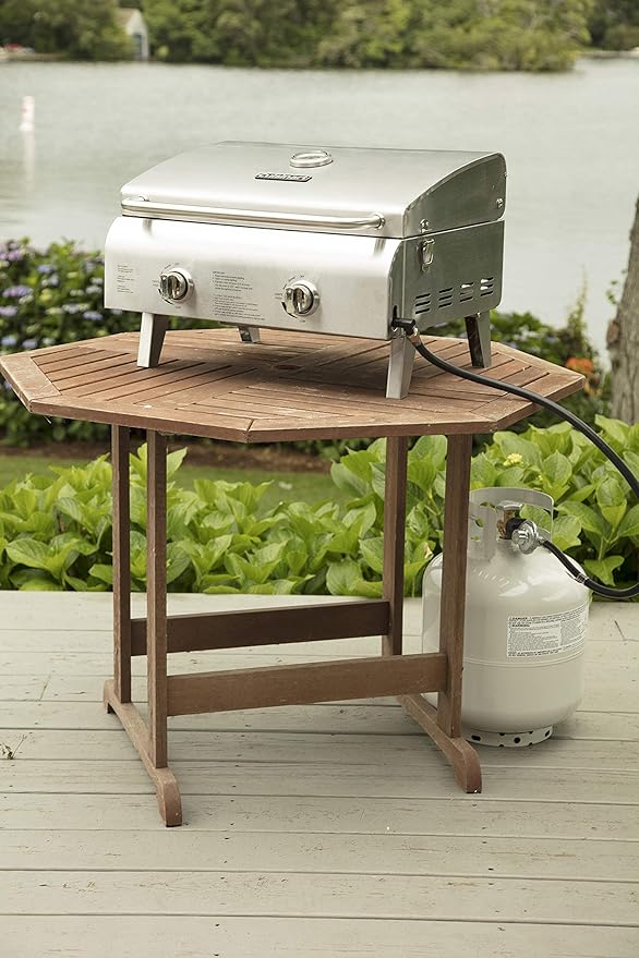 Cuisinart Chef's Style Tabletop Portable Propane Grill 20000 BTU Stainless Steel 2-Burner Outdoor Gas Grill for Camping Tailgates BBQ Hassle-Free Setup Twist-Start Ignition CGG-306
