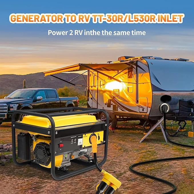MECMO 30 Amp RV Generator Power Adapter Cord - NEMA L14-30P Male to Dual TT-30R &amp L5-30R Female Outlets 4 Prong Twist Lock 30A 125/250V to Two 30A 125V Splitter for Travel Trailer Camper ETL Lis