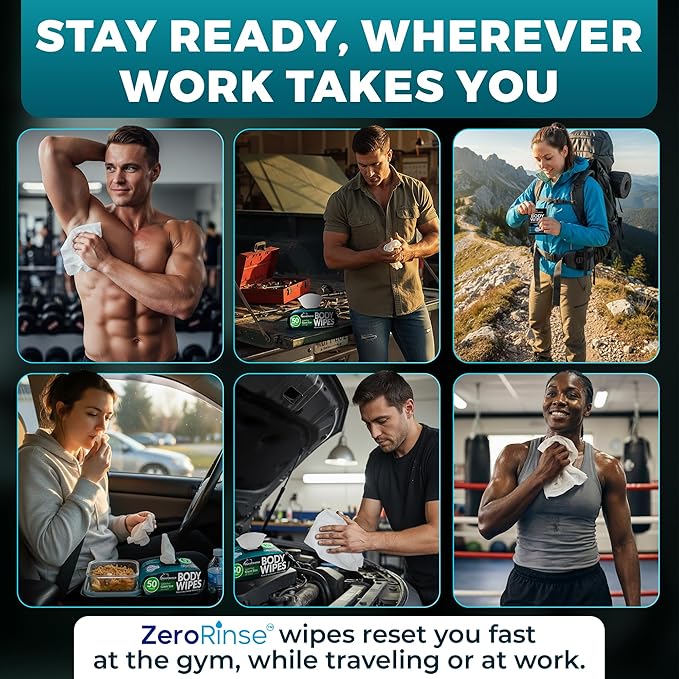 After Gym Body Wipes for Men (4pk) - 200 XL No Rinse Shower Wipes + 16 Travel Bath Sheets 10 x 11.5 - Mens Deodorant Disposable Washcloths for Bathing Camping Essentials Survival Gear and Supplies
