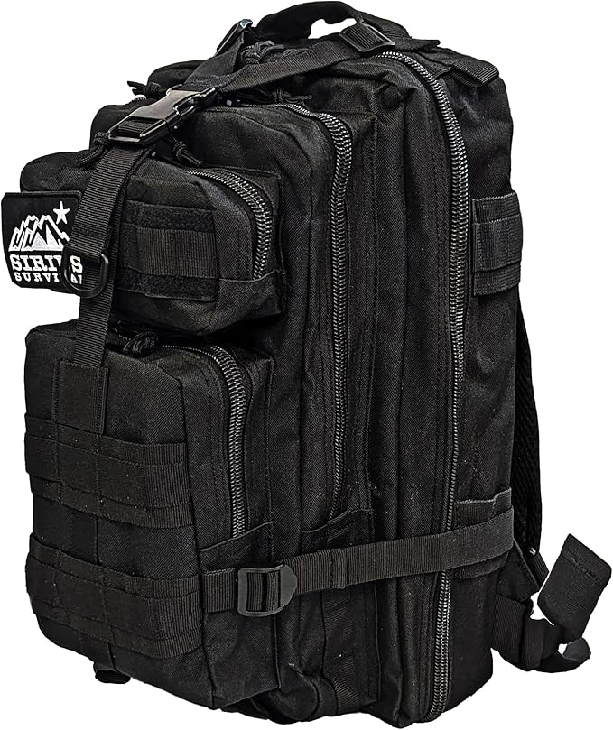 Sirius Tactical Backpack - 30L Capacity - Heavy Duty 900D Polyester - Hunting Hiking or Camping Backpack – Military Backpack (Black)