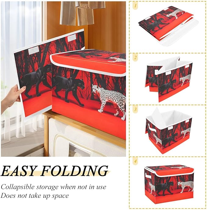 Storage Cube with Lid Surreal Leopard Print 16.5×12.6×11.8 IN Collapsible Large Capacity Foldable Storage Basket Bin Organizer